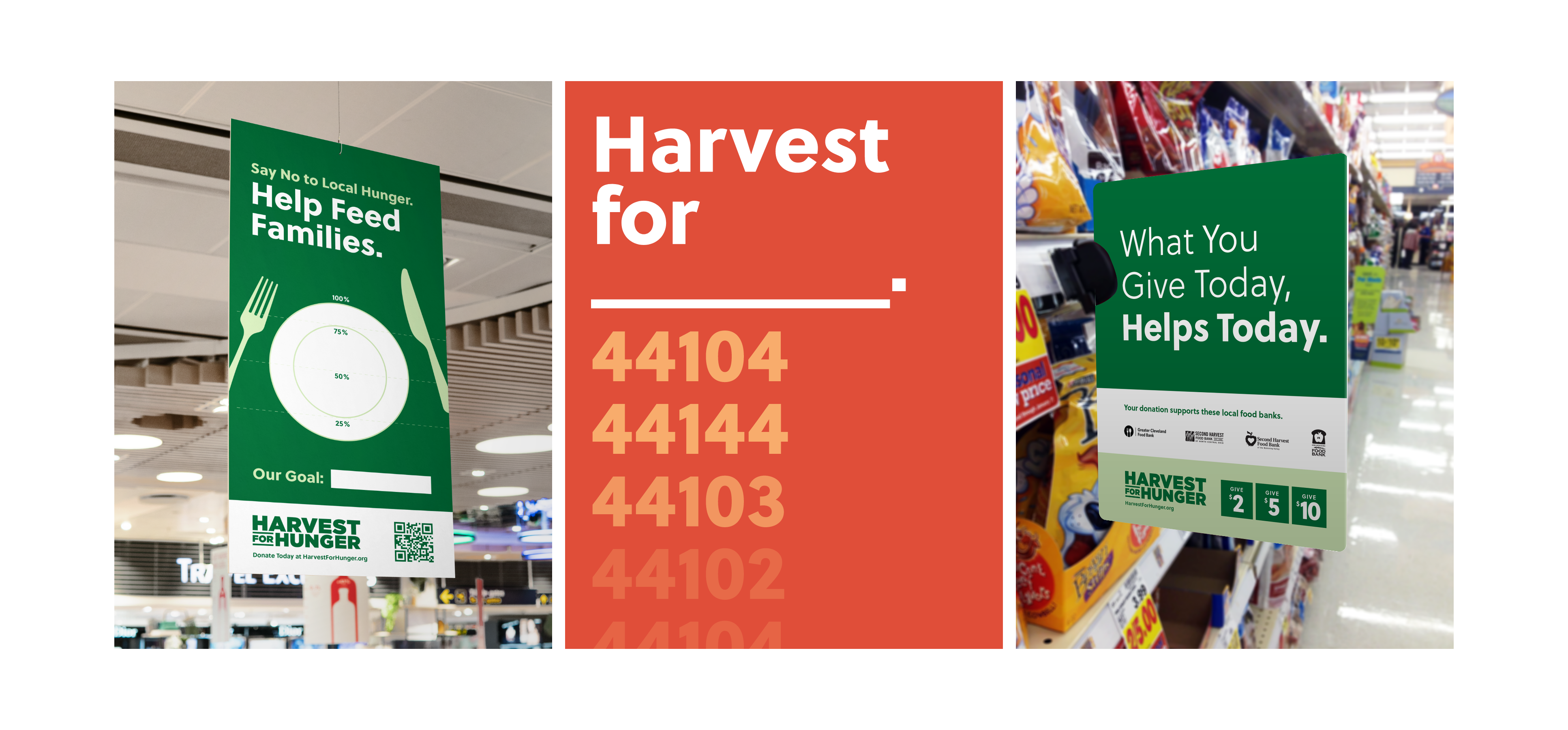 three Harvest for Hunger posters / signs