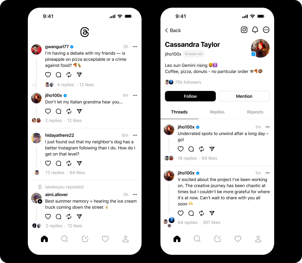 screen shot of social media threads