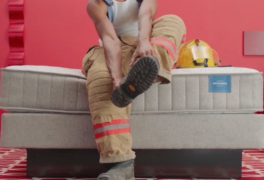 firefighter on red background