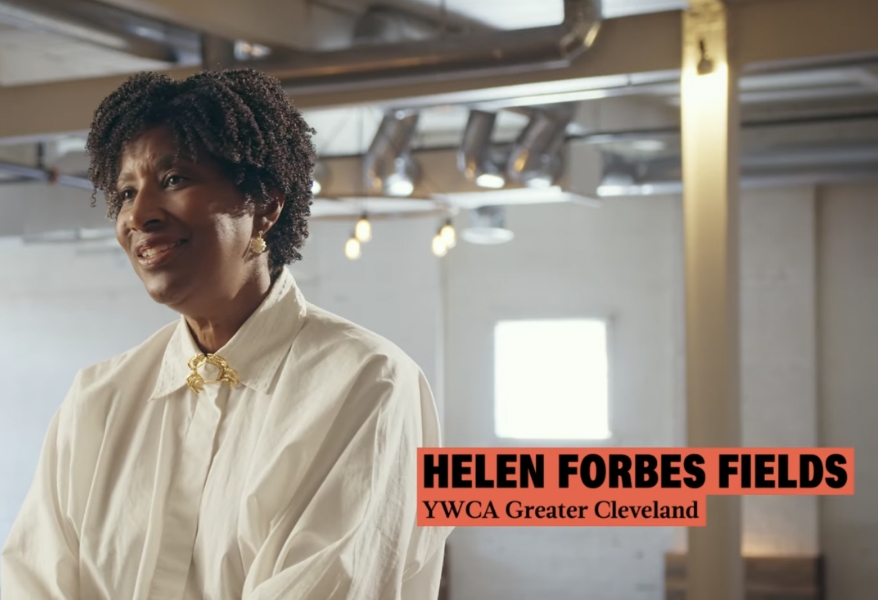 Woman being interviewed