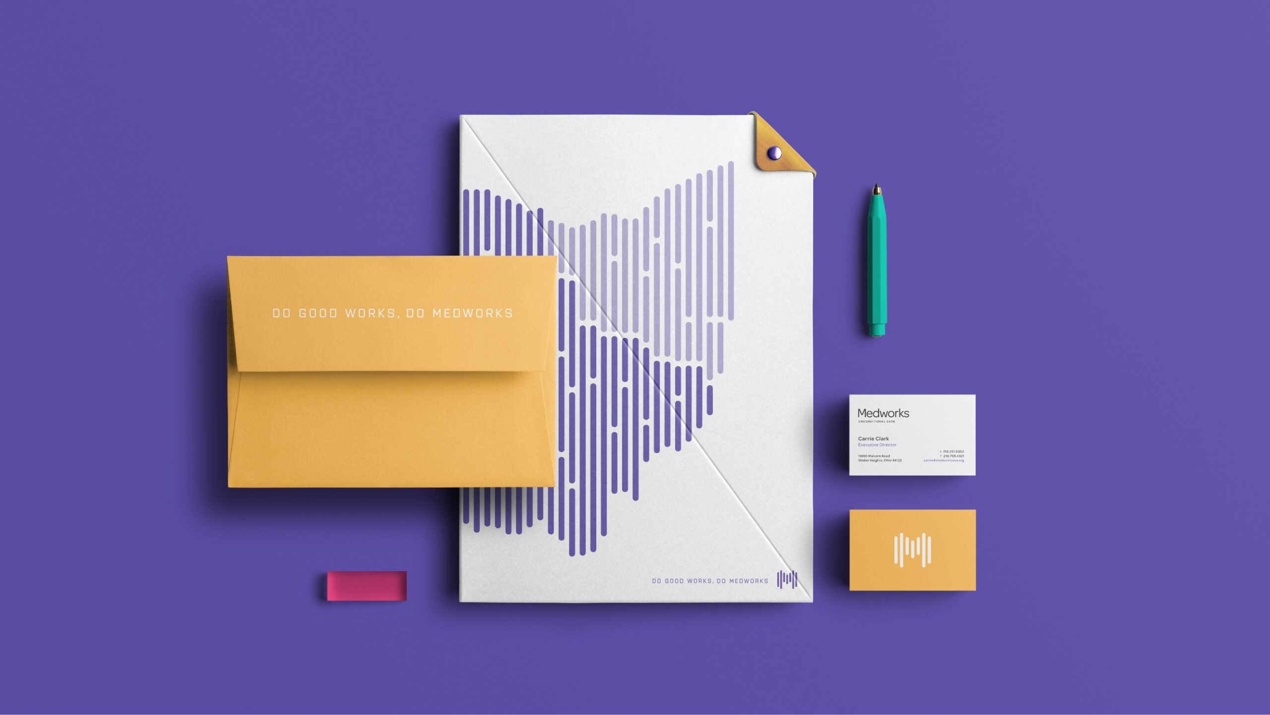stationery on purple background
