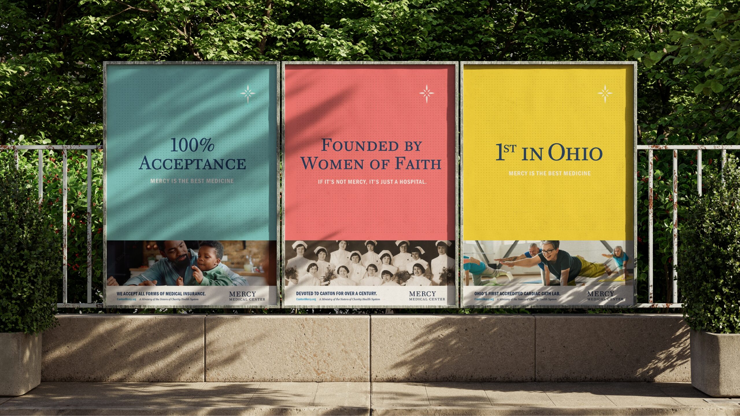 three colorful outdoor posters