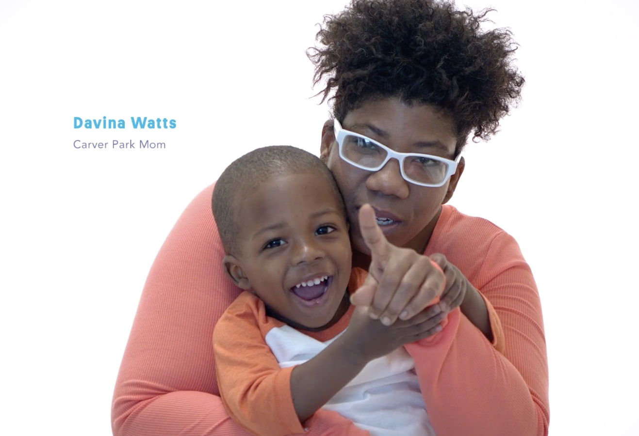 mom and son on white background
